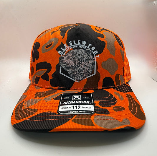 Ole Slew Foot Camo Trucker Cap R112 | Duck Camo Blaze | Printed Graphics | Snapback Cap | BMFS