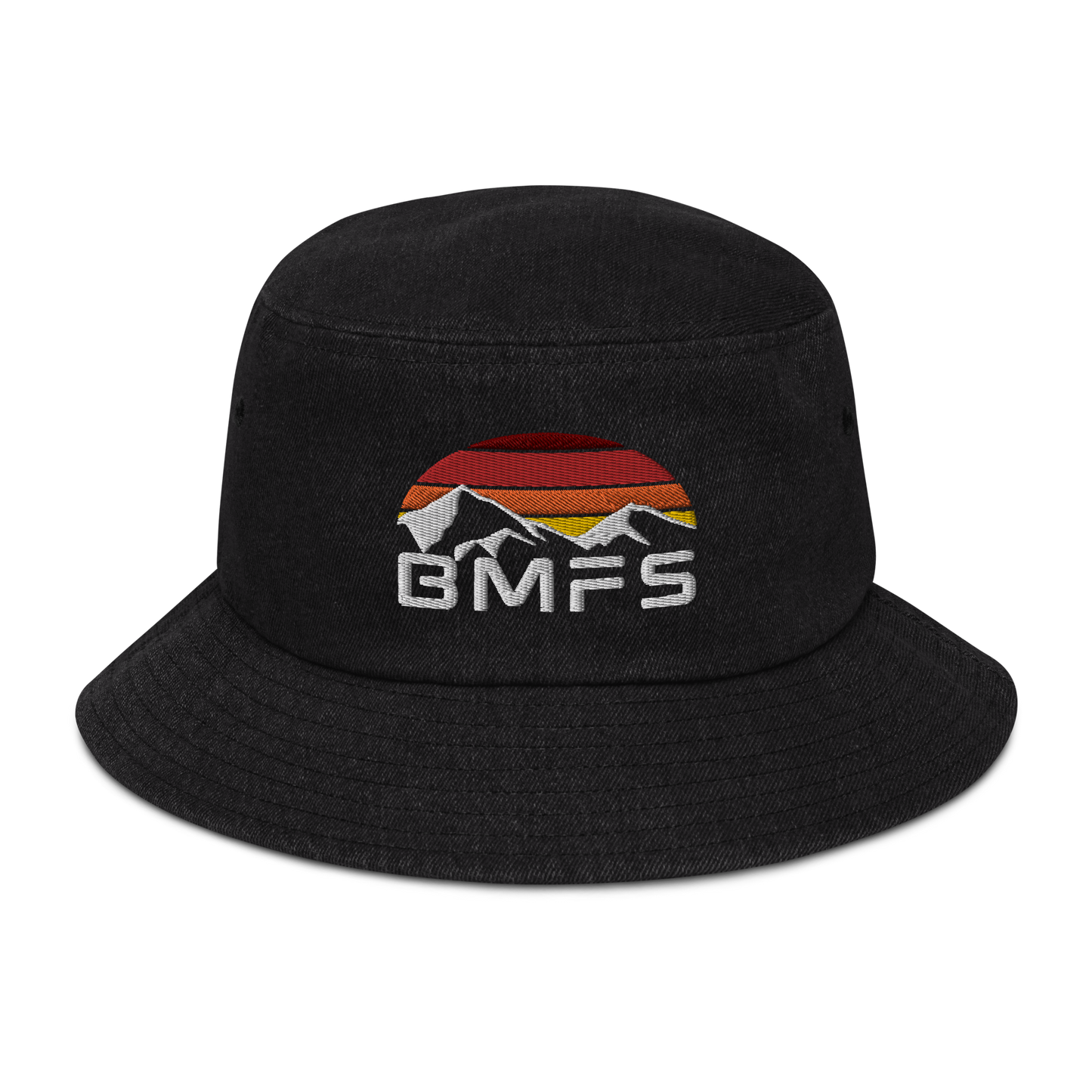 BMFS Mountains Denim bucket hat | Flat Embroidery | Inspired Billy Art