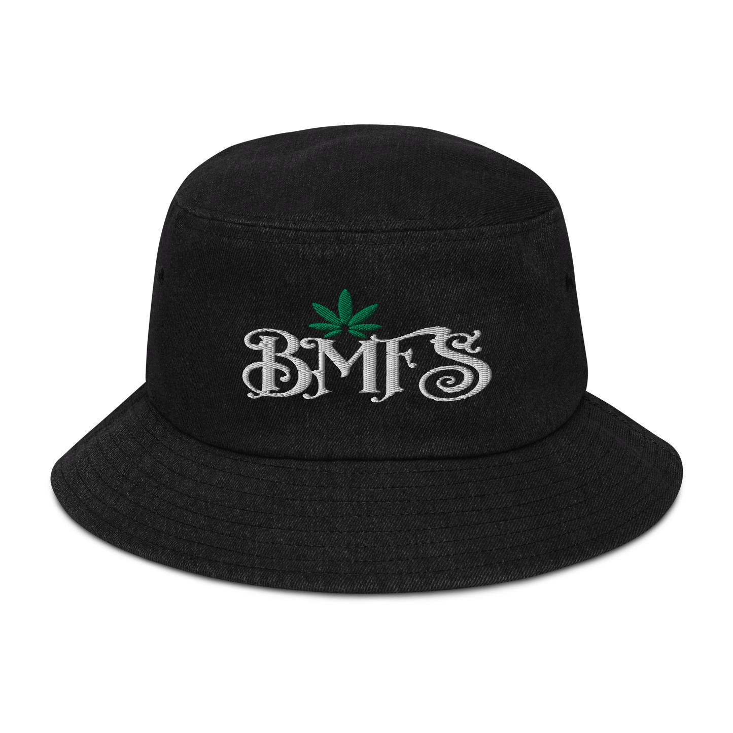 BMFS Pot Leaf Denim bucket hat | Flat Embroidery | Inspired Billy Art