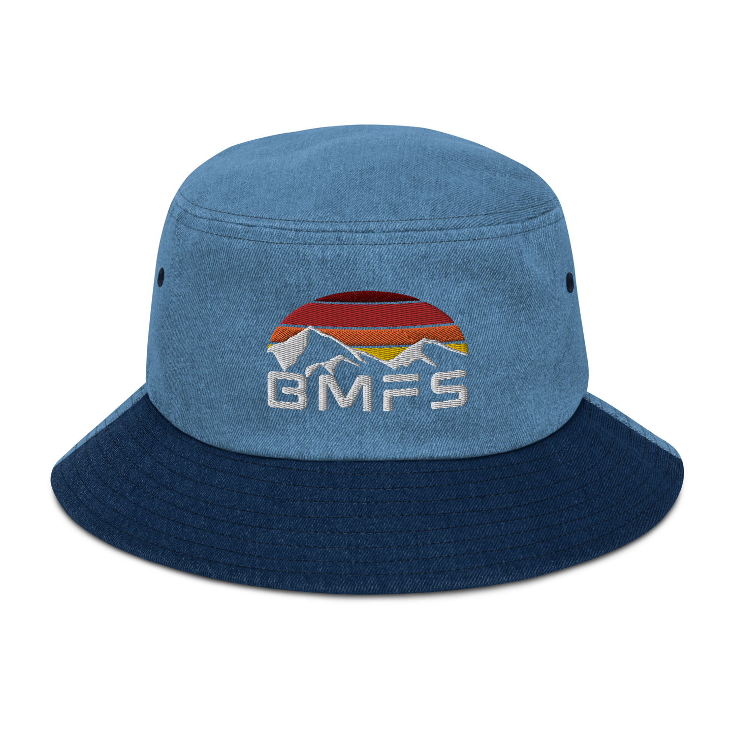 BMFS Mountains Denim bucket hat | Flat Embroidery | Inspired Billy Art