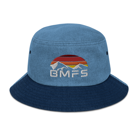BMFS Mountains Denim bucket hat | Flat Embroidery | Inspired Billy Art