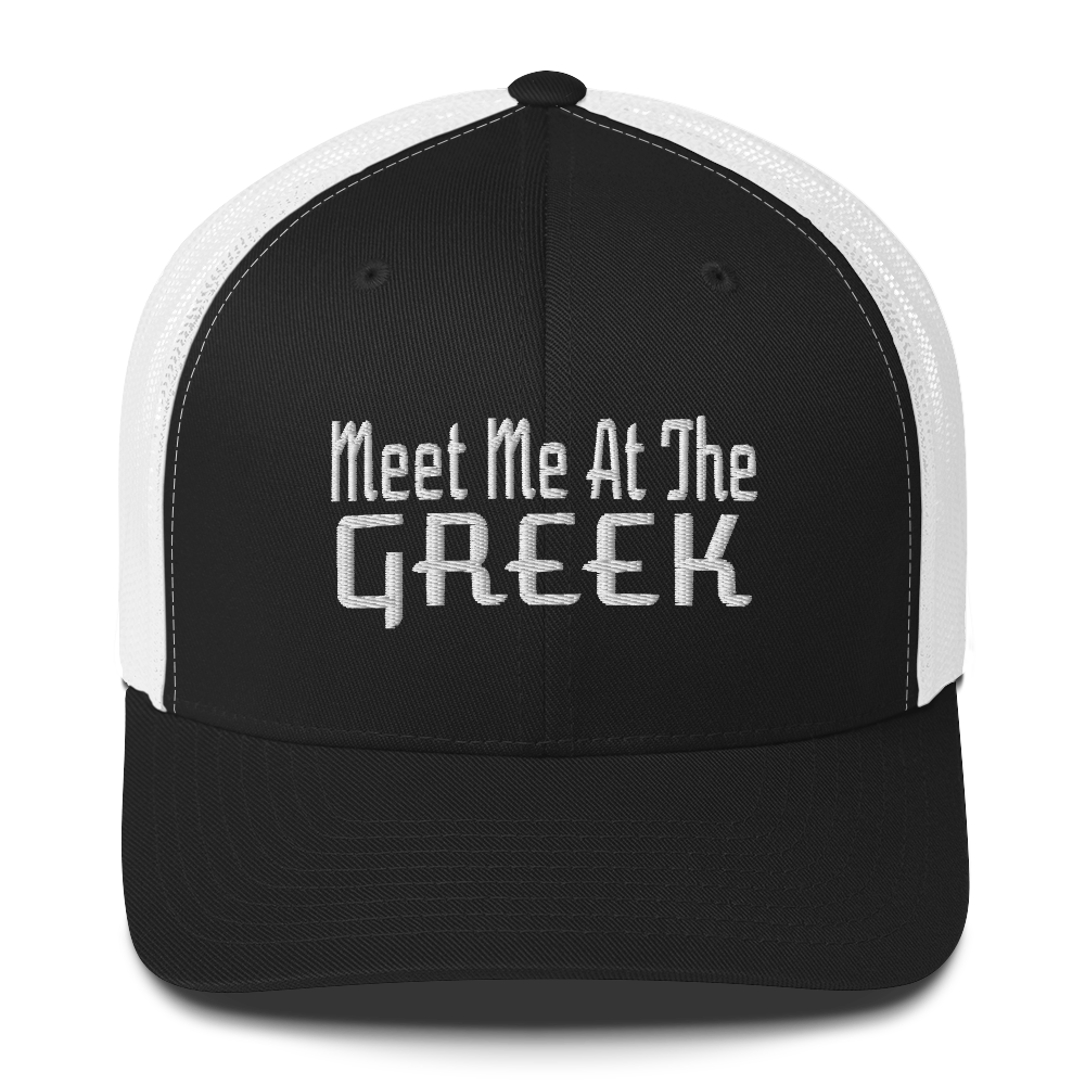 Meet Me At The Greek Trucker Cap | Flat Embroidery | 33 Billy Inspired Art |