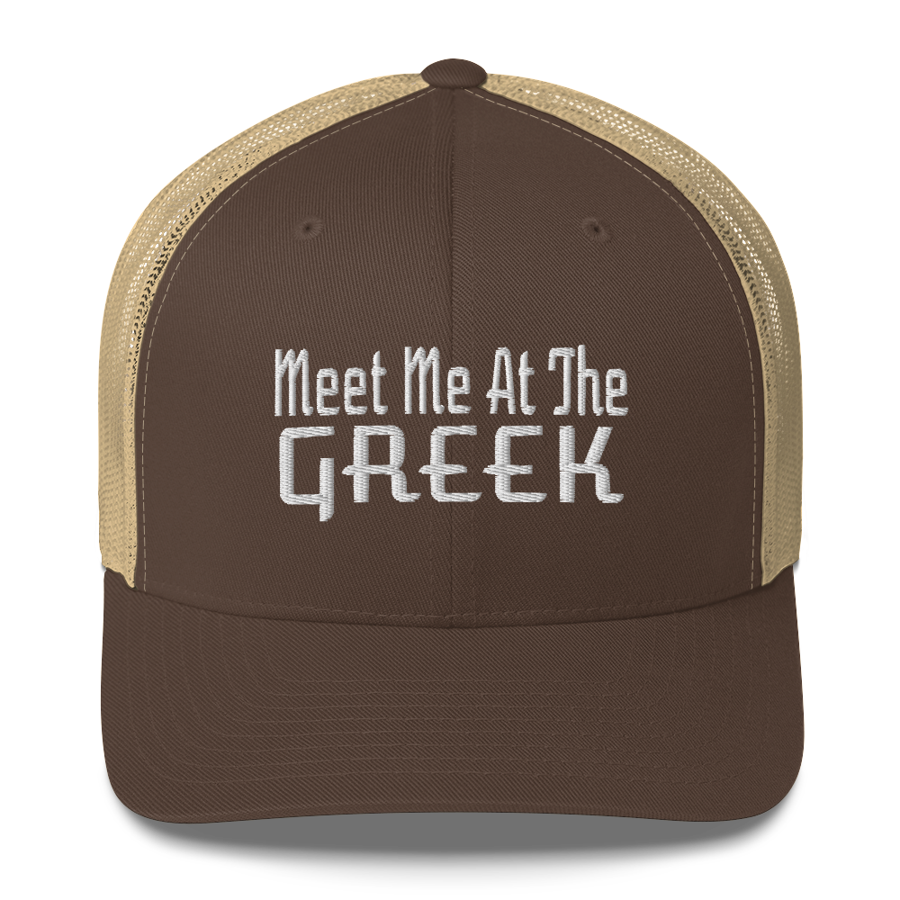Meet Me At The Greek Trucker Cap | Flat Embroidery | 33 Billy Inspired Art |