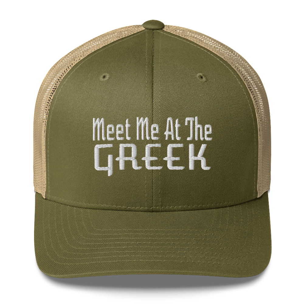 Meet Me At The Greek Trucker Cap | Flat Embroidery | 33 Billy Inspired Art |