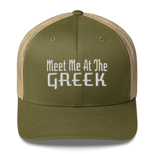 Meet Me At The Greek Trucker Cap | Flat Embroidery | 33 Billy Inspired Art |