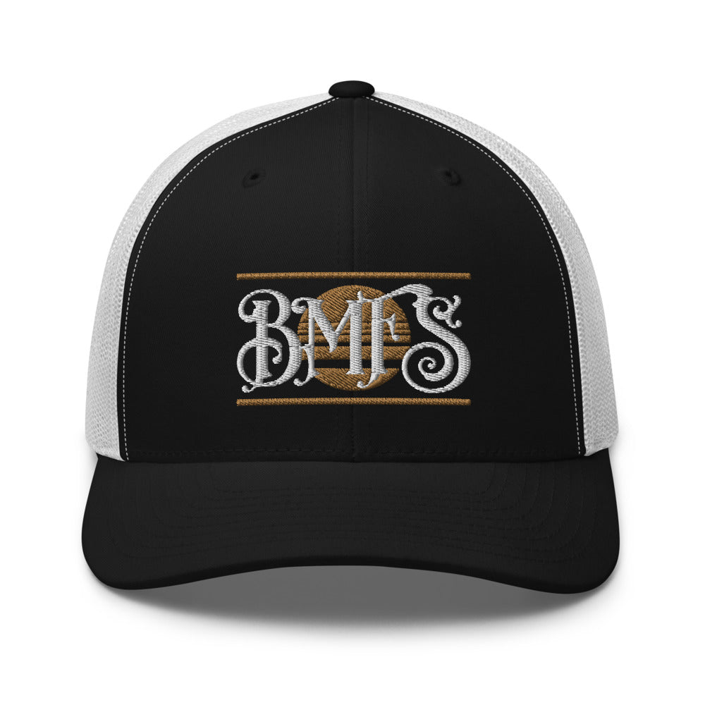BMFS SUN Trucker Snapback Cap | Flat Embroidery | Inspired Strings Art Cap | Lot Style Cap | Bluegrass Band Swag