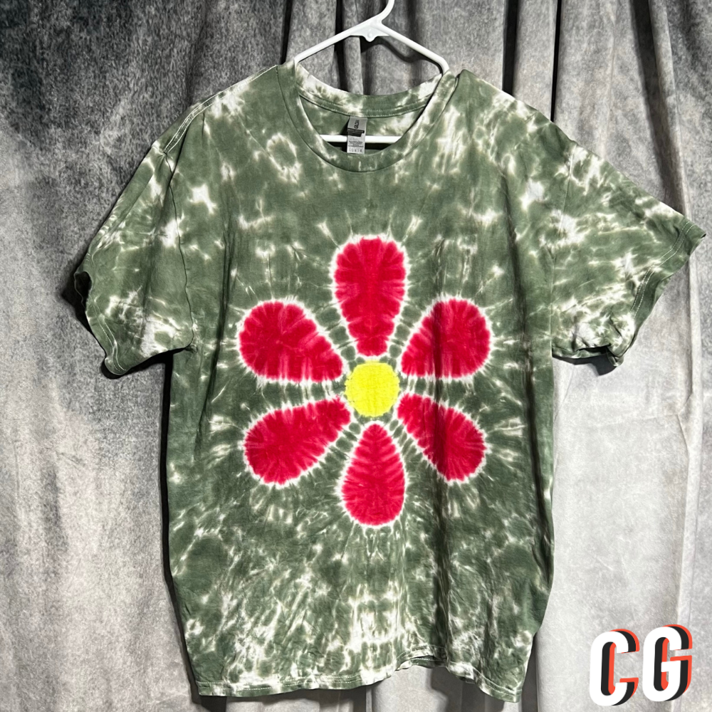 Red Daisy Hand Dyed Tie Dye Shirt
