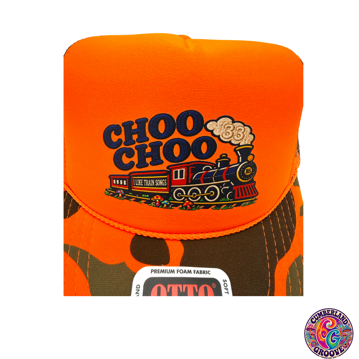 Choo-Choo Train Song Foam Camo Trucker Cap OTTO | Orange Camo | Printed Graphics | Snapback Cap | BMFS