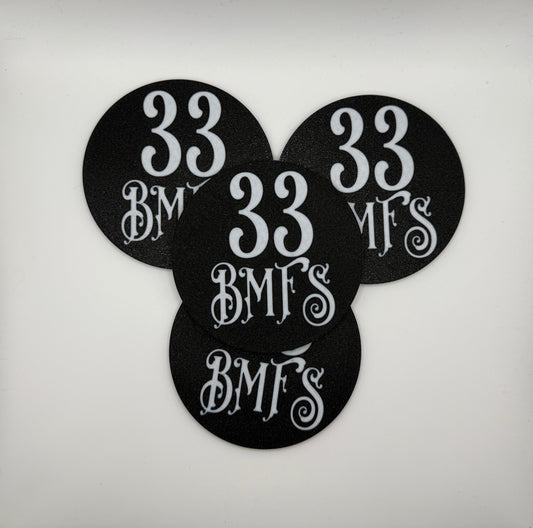 BMFS 33 Drink Coasters | Set of 4 | Cork Backing | Strings Fan Art 33