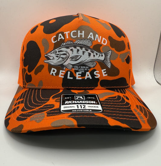 Catch and Release Camo Trucker Cap R112 | Duck Camo Blaze | Printed Graphics | Snapback Cap | BMFS (Copy)