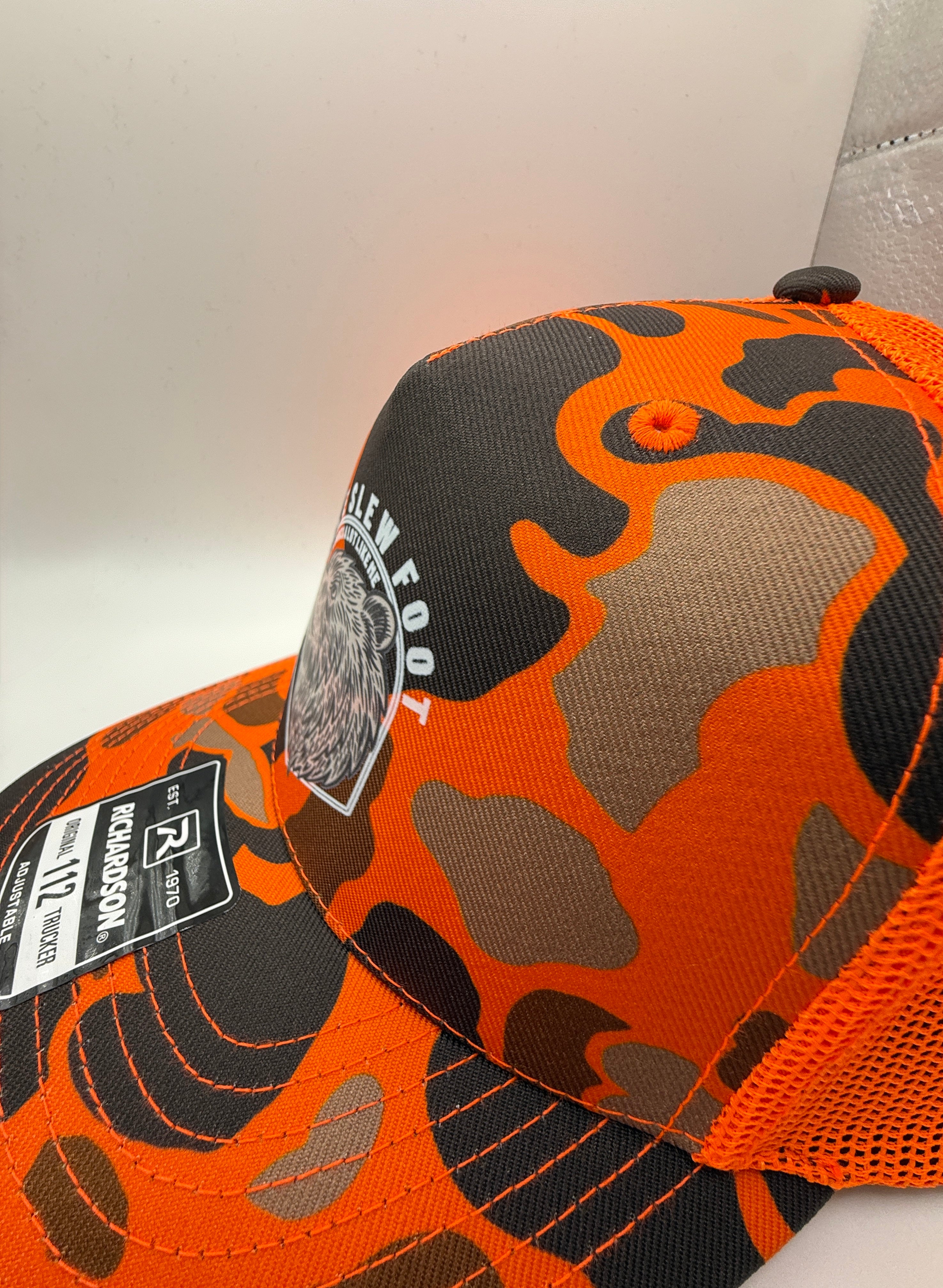 Ole Slew Foot Camo Trucker Cap R112 | Duck Camo Blaze | Printed Graphics | Snapback Cap | BMFS