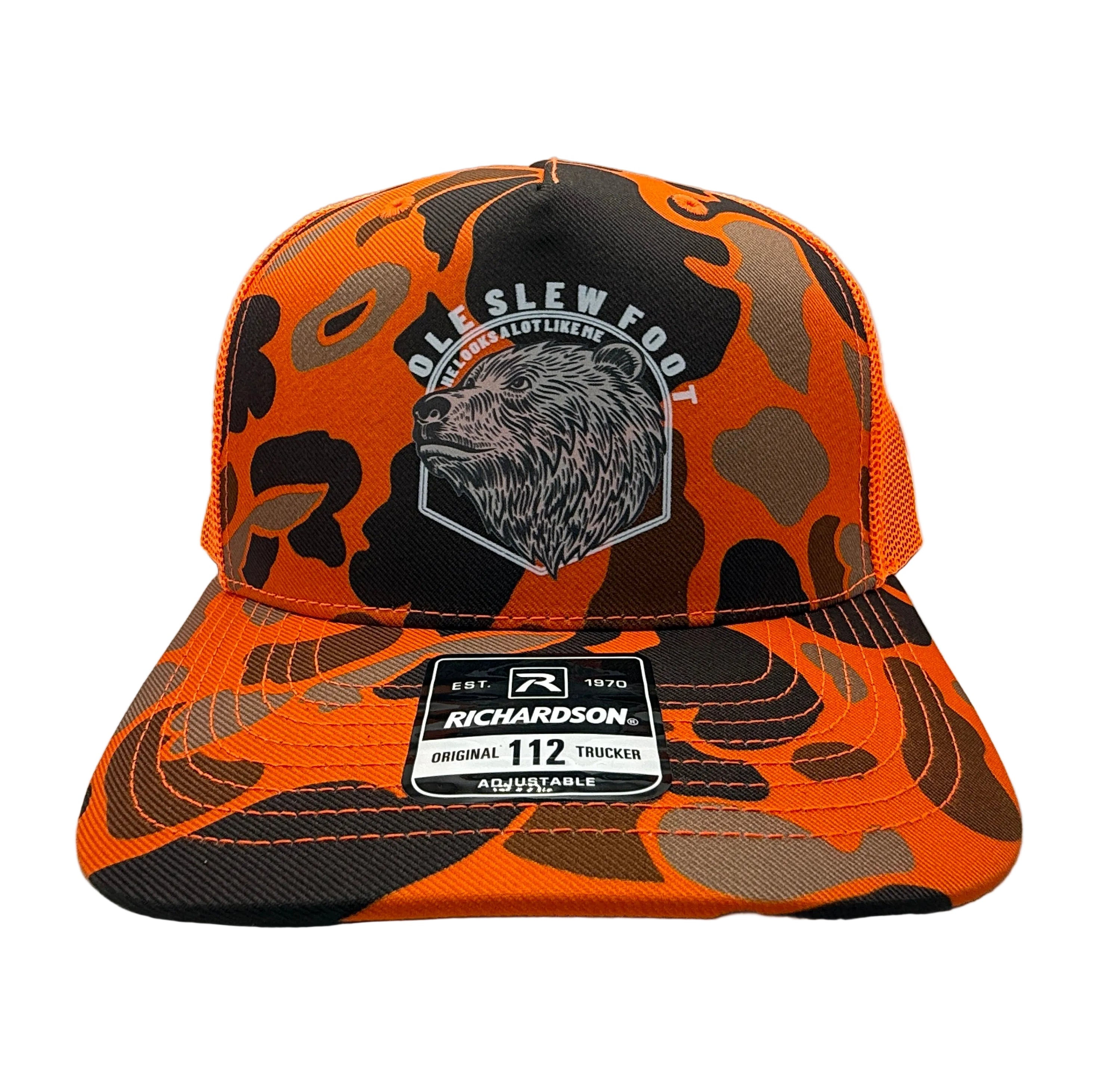 Ole Slew Foot Camo Trucker Cap R112 | Duck Camo Blaze | Printed Graphics | Snapback Cap | BMFS
