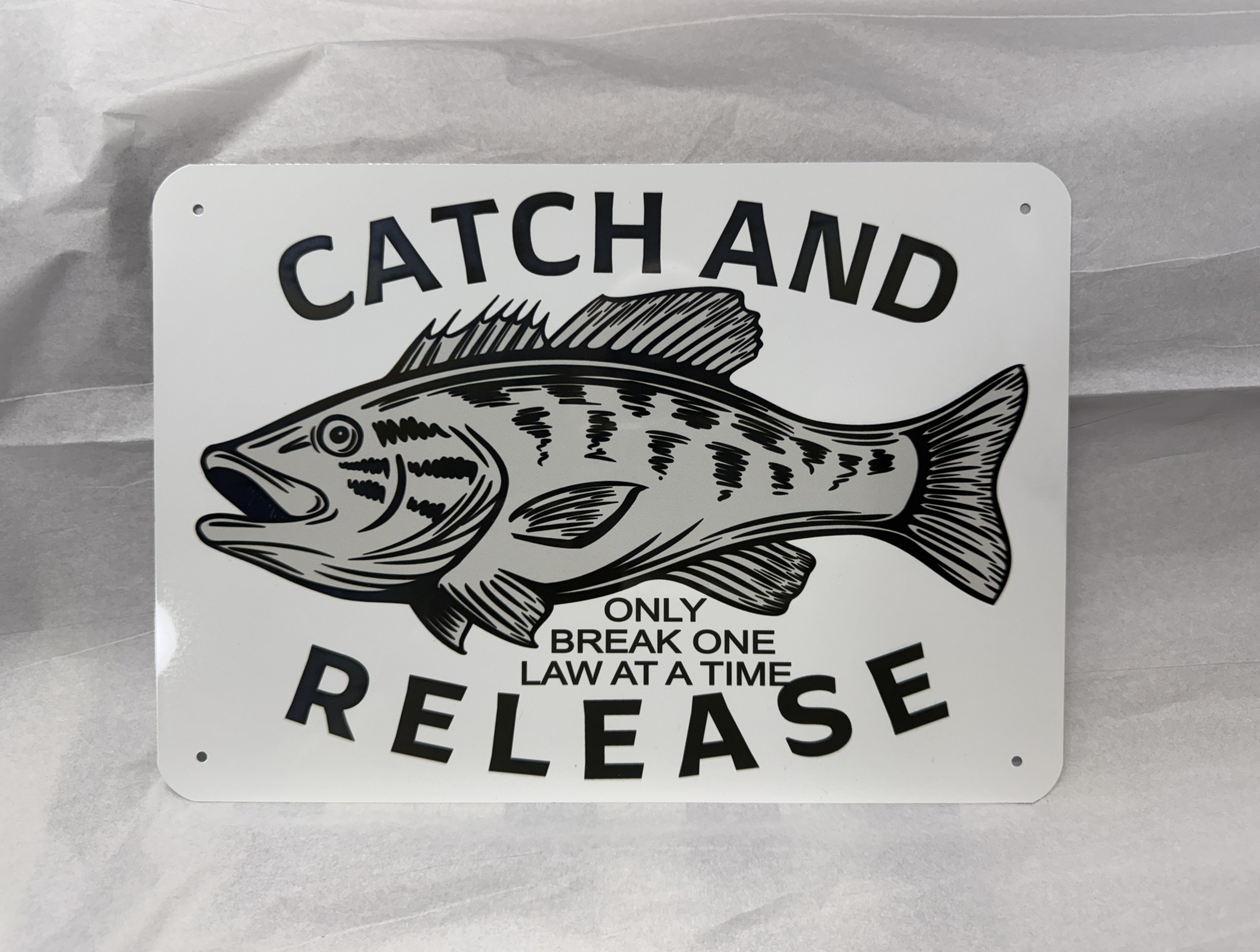 Catch & Release Sign | 10x7 Printed Graphics Aluminum | Indoor or Outdoor | BMFS Lot Inspired