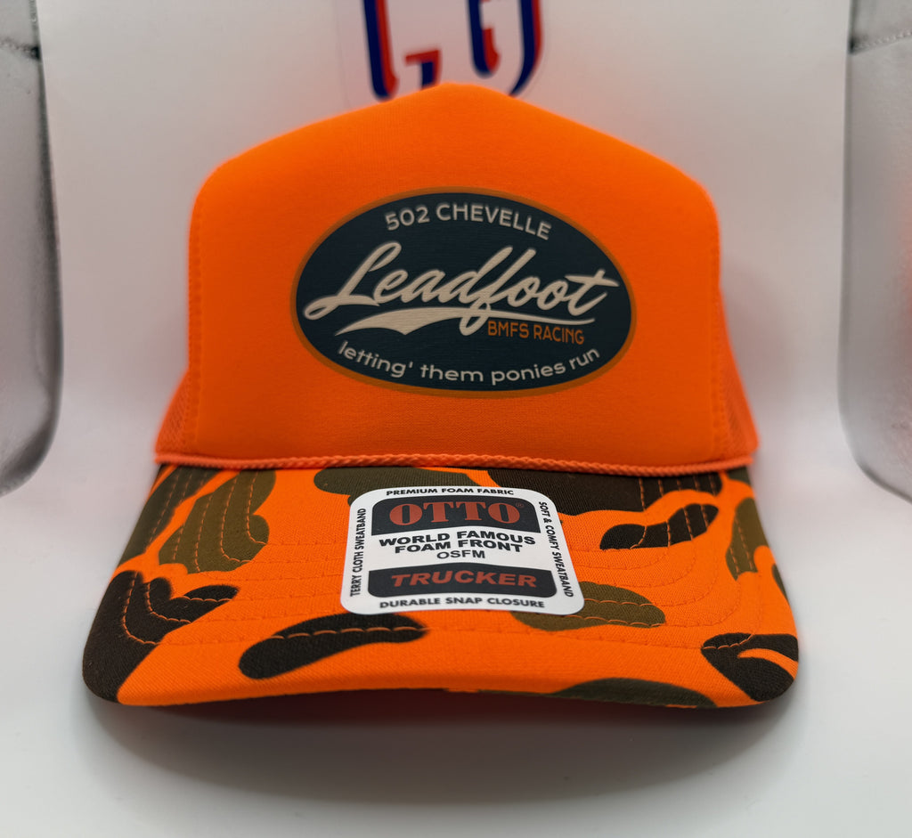 LeadFoot BMFS Racing Foam Camo Trucker Cap OTTO | Orange Camo | Printed Graphics | Snapback Cap | BMFS