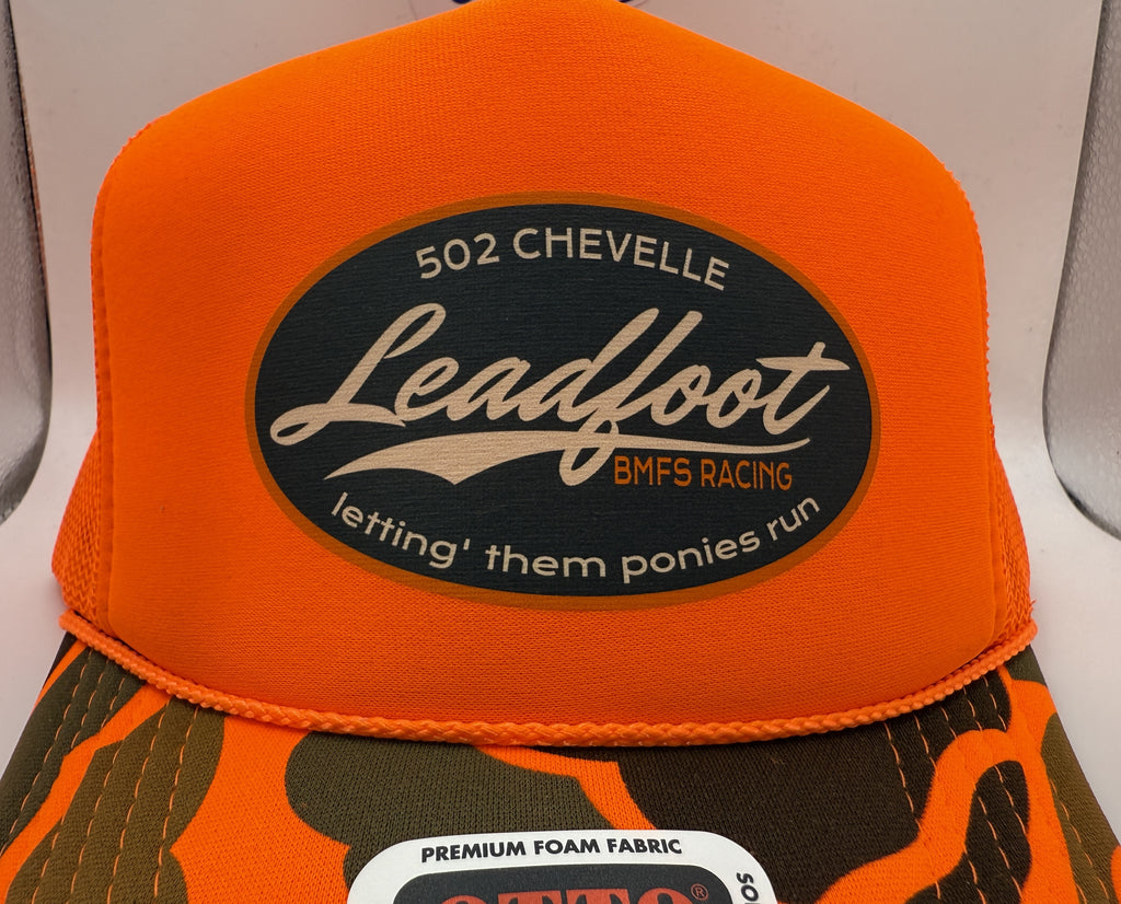 LeadFoot BMFS Racing Foam Camo Trucker Cap OTTO | Orange Camo | Printed Graphics | Snapback Cap | BMFS