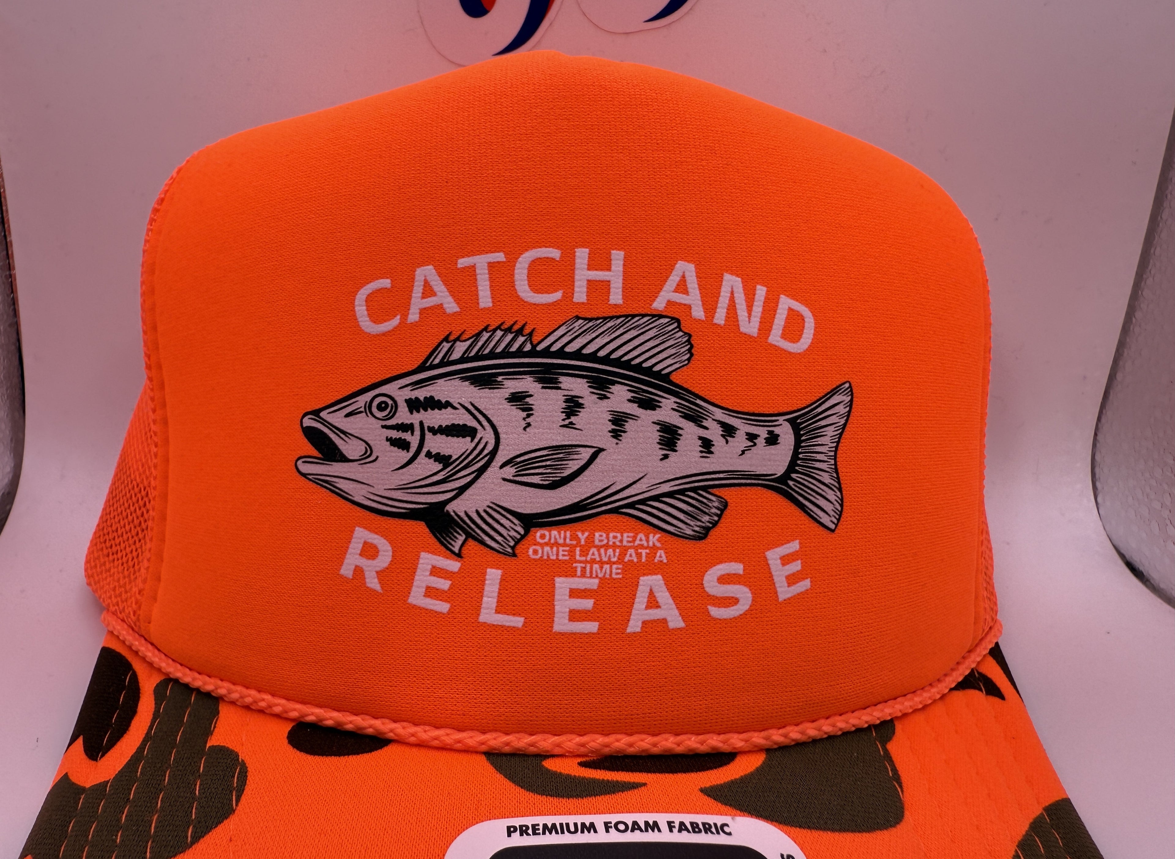 Catch and Release Foam Camo Trucker Cap OTTO | Orange Camo | Printed Graphics | Snapback Cap | BMFS