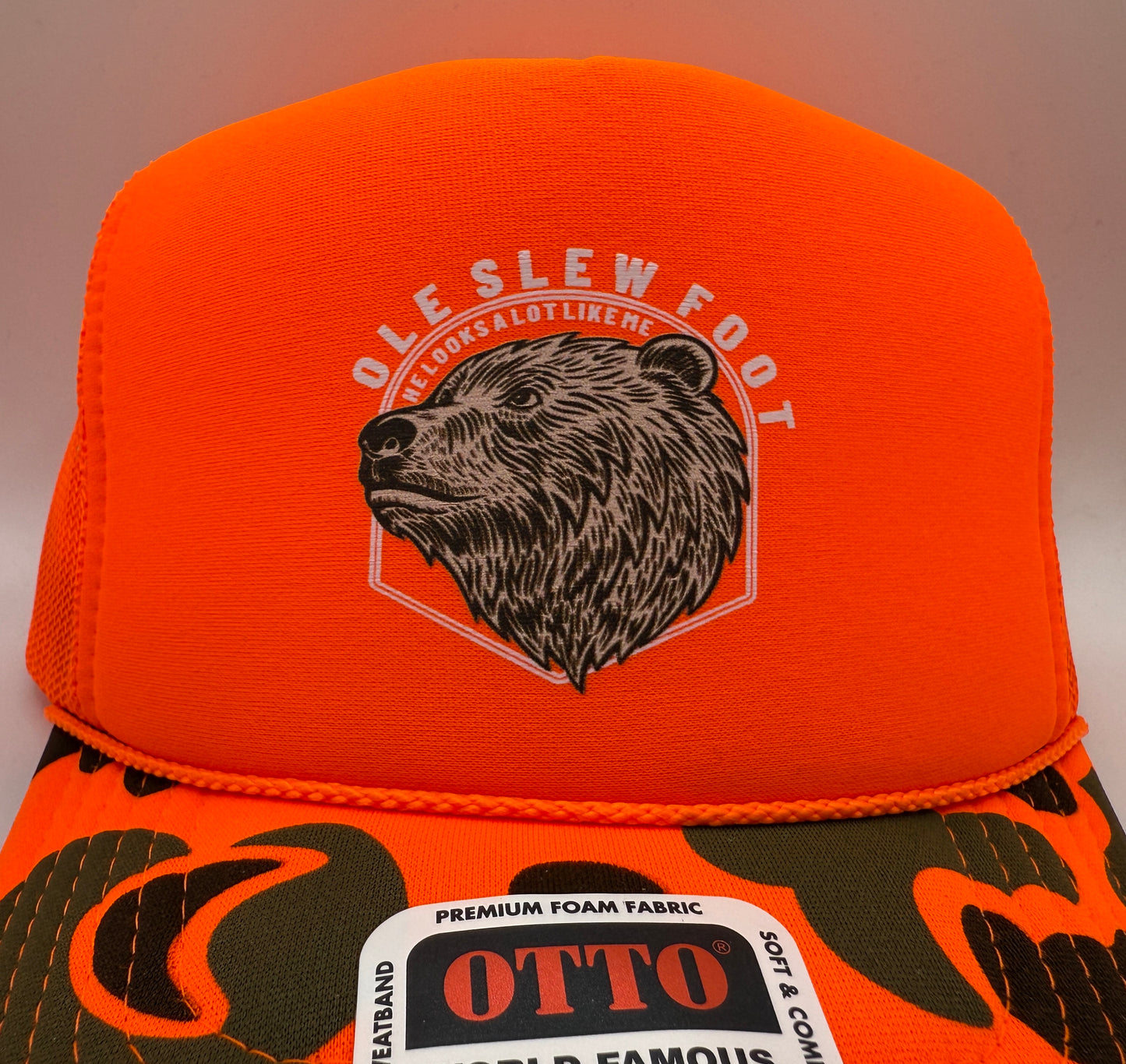 Ole Slewfoot Foam Camo Trucker Cap OTTO | Orange Camo | Printed Graphics | Snapback Cap | BMFS