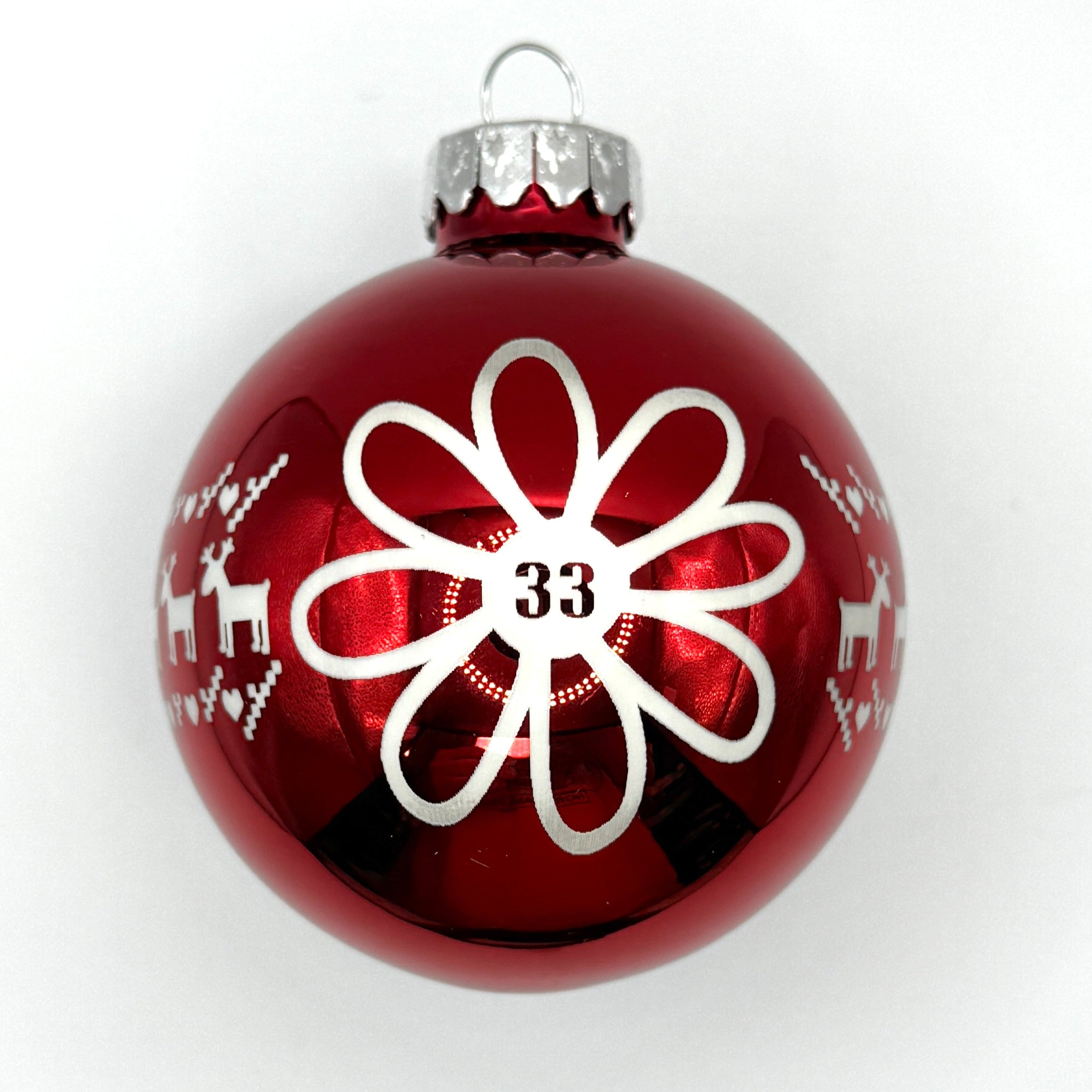2.5" Glass Red Daisy 33 Christmas Ornament | Laser Engraved | Billy Christmas Gift