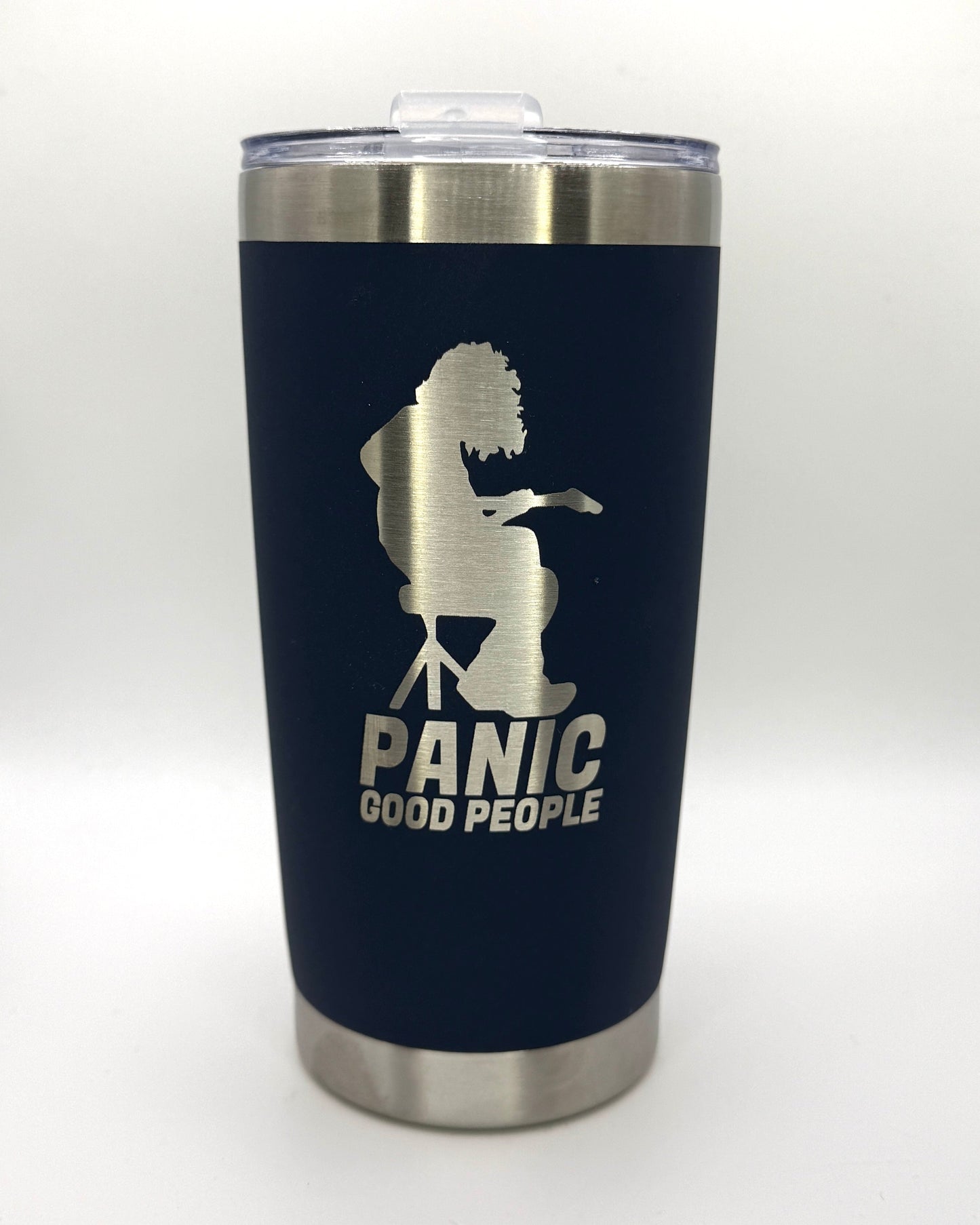Houser Panic Good People 20oz Steel Tumbler| Laser Engraved | Black Drinkware | Panic Fan Art