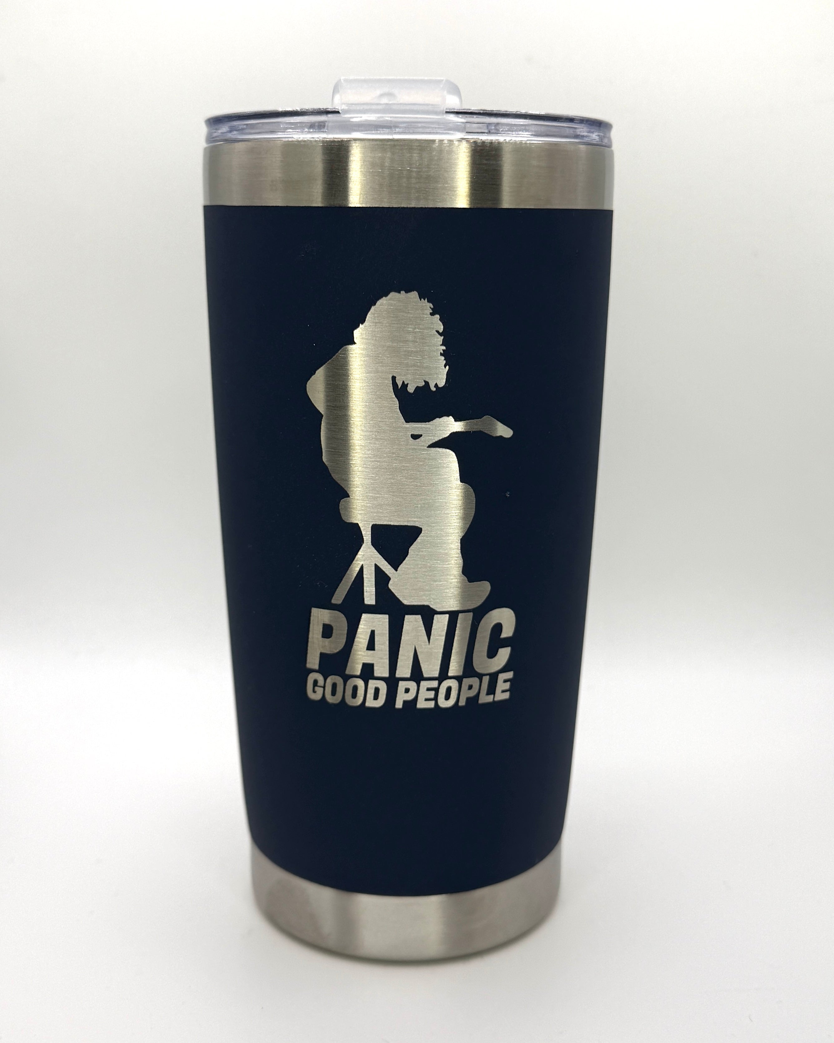 Houser Panic Good People 20oz Steel Tumbler| Laser Engraved | Black Drinkware | Panic Fan Art