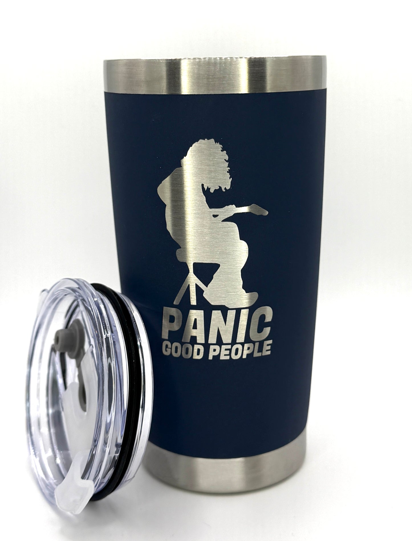 Houser Panic Good People 20oz Steel Tumbler| Laser Engraved | Black Drinkware | Panic Fan Art