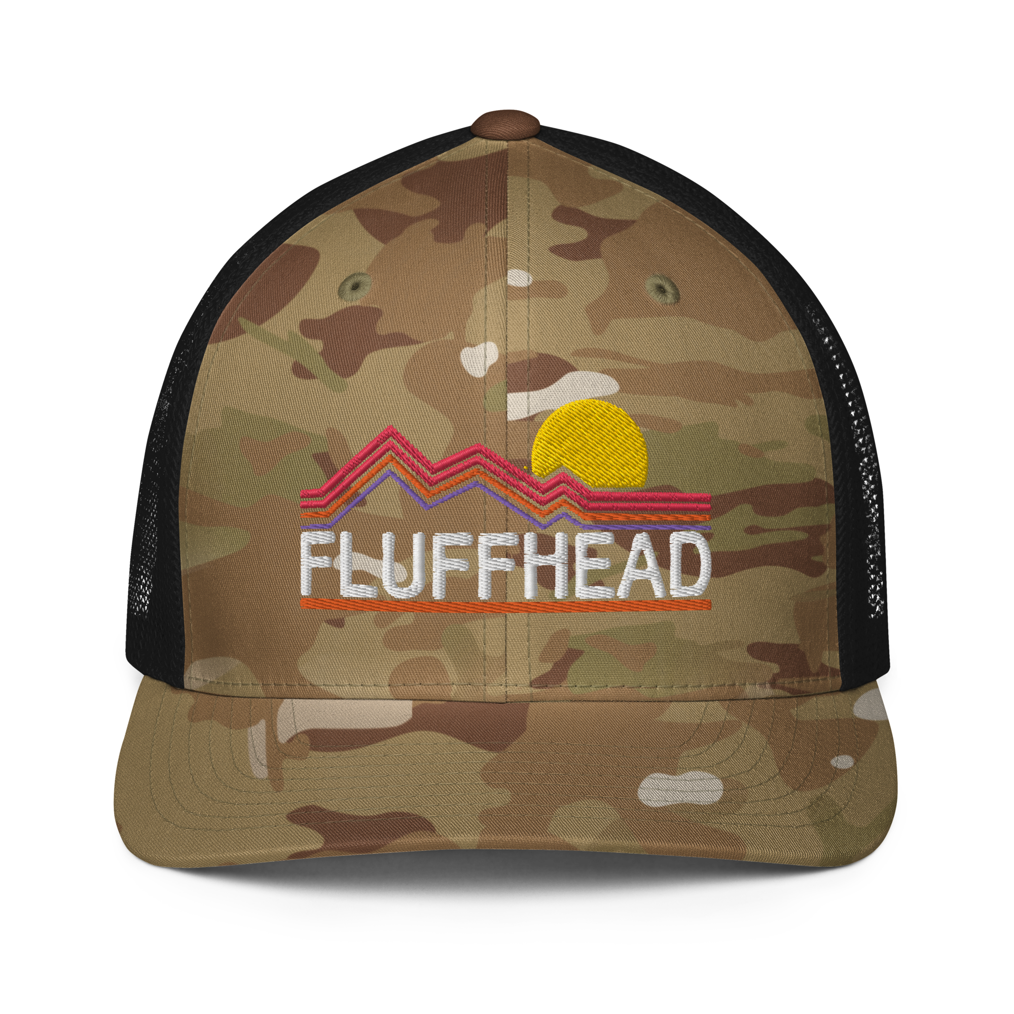 Fluffhead Mountains Closed-back trucker cap | Flexfit 6511 | Flat Embroidery
