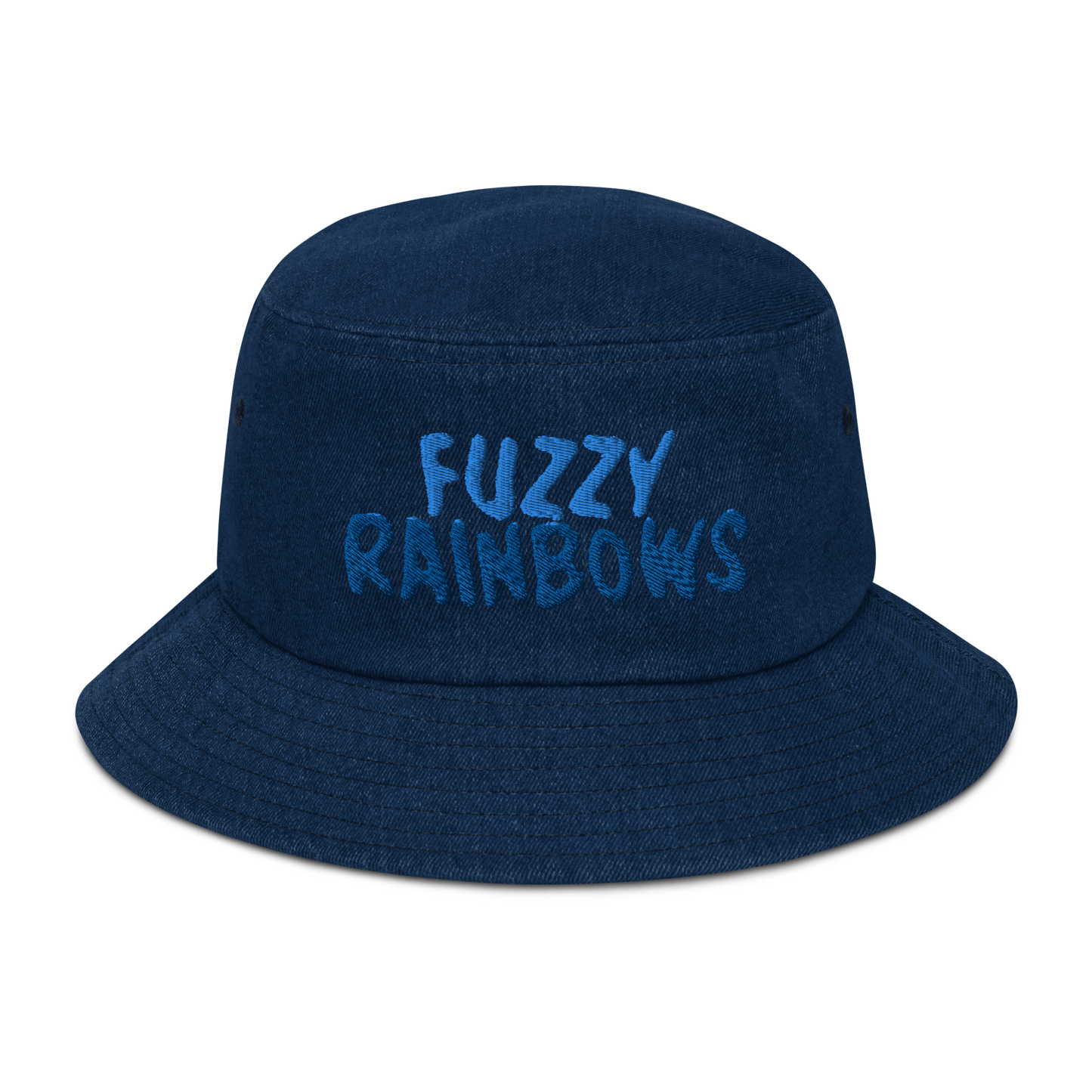 Fuzzy Rainbows Denim bucket hat | Flat Embroidery | Inspired Billy Art