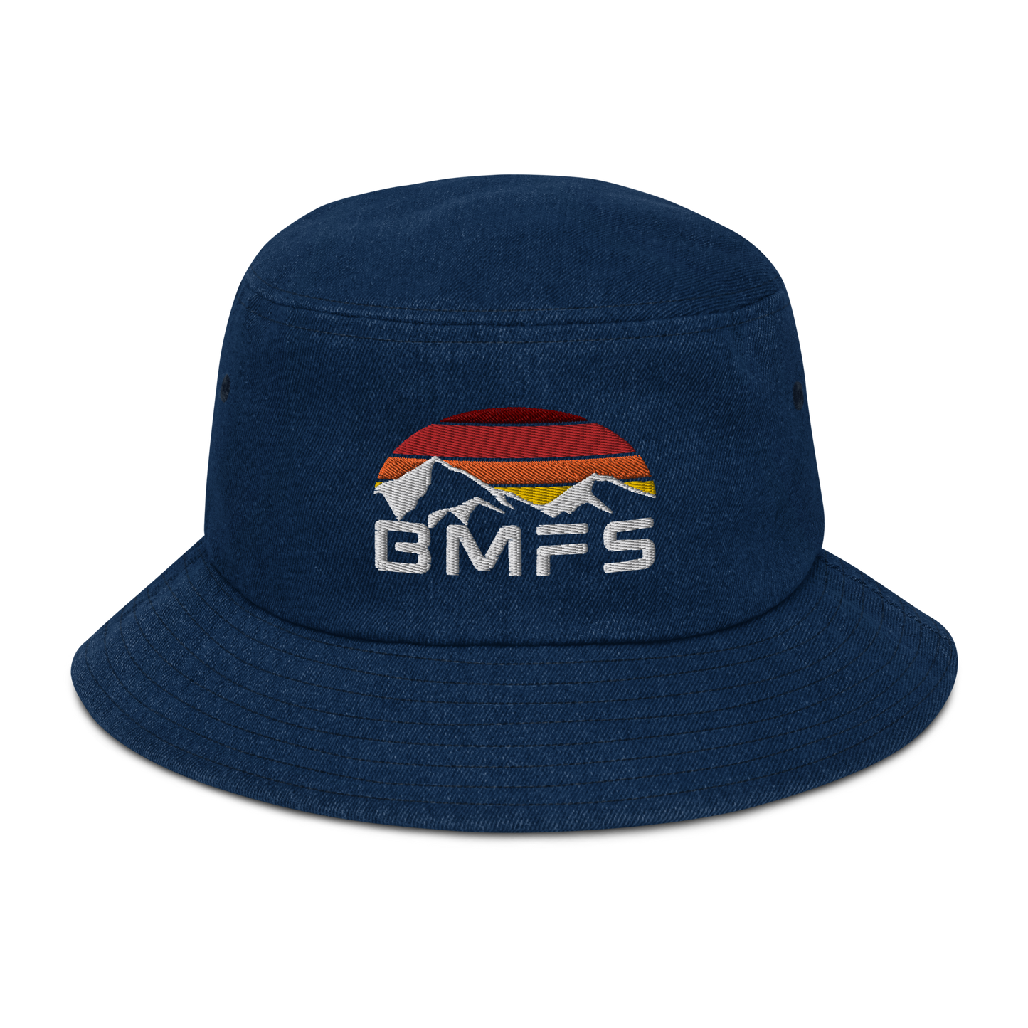 BMFS Mountains Denim bucket hat | Flat Embroidery | Inspired Billy Art