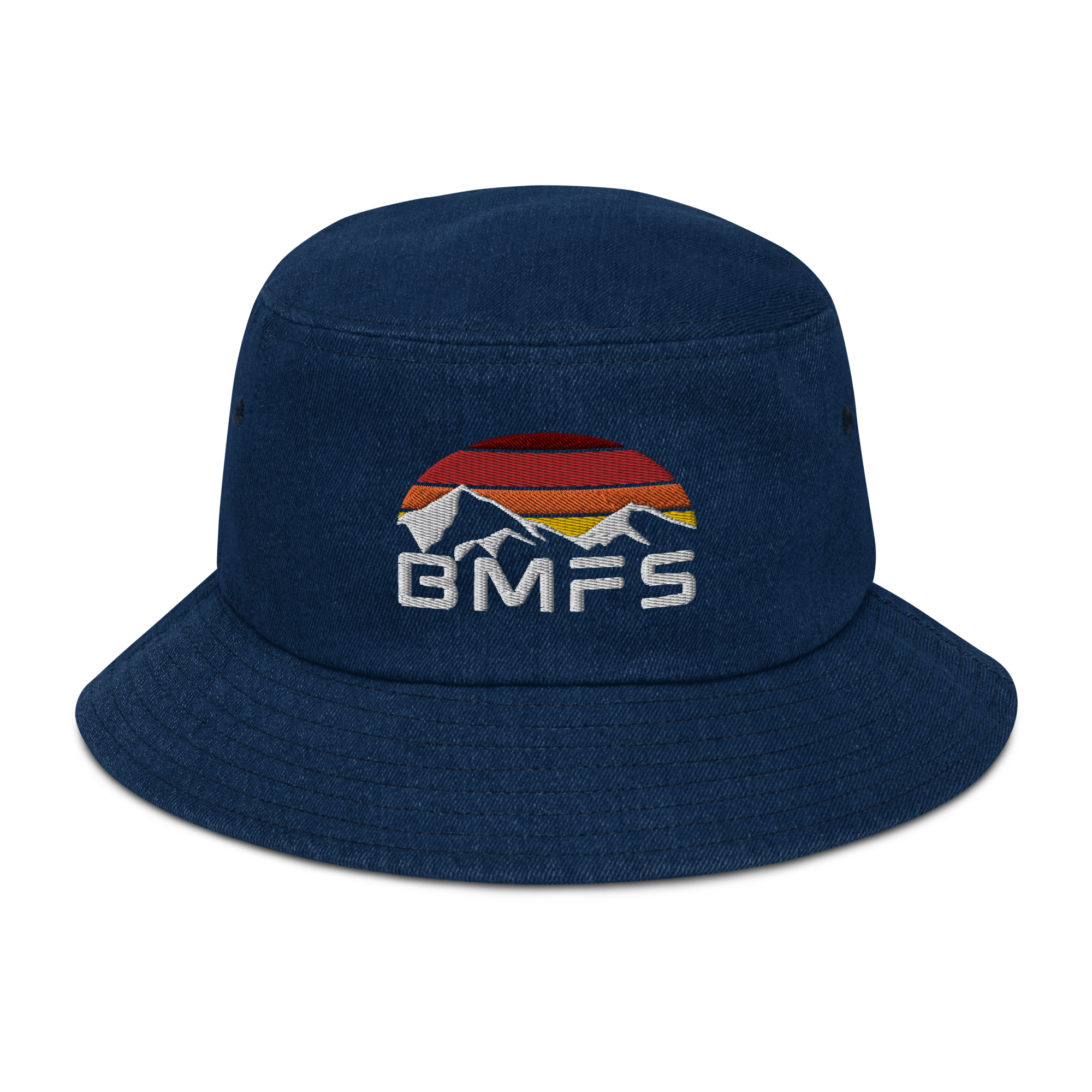 BMFS Mountains Denim bucket hat | Flat Embroidery | Inspired Billy Art