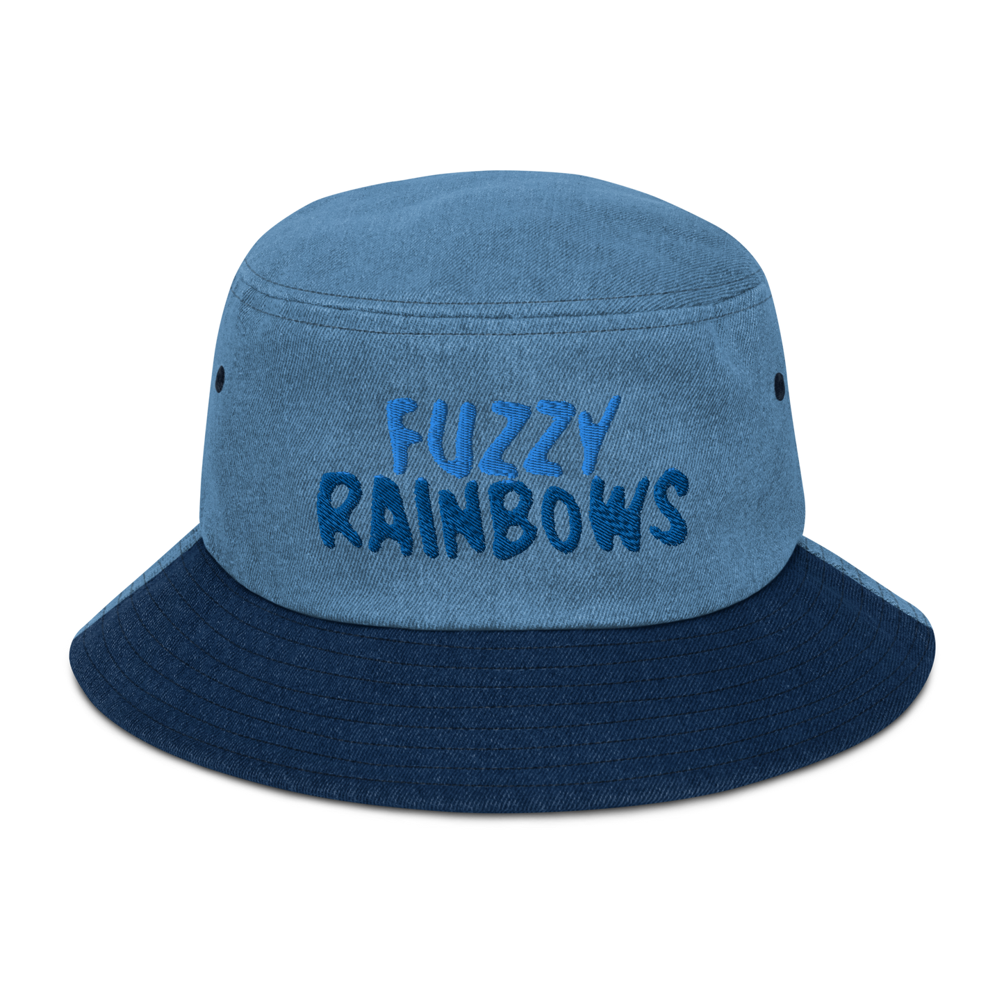 Fuzzy Rainbows Denim bucket hat | Flat Embroidery | Inspired Billy Art