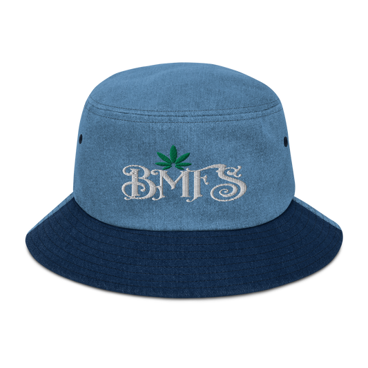 BMFS Pot Leaf Denim bucket hat | Flat Embroidery | Inspired Billy Art