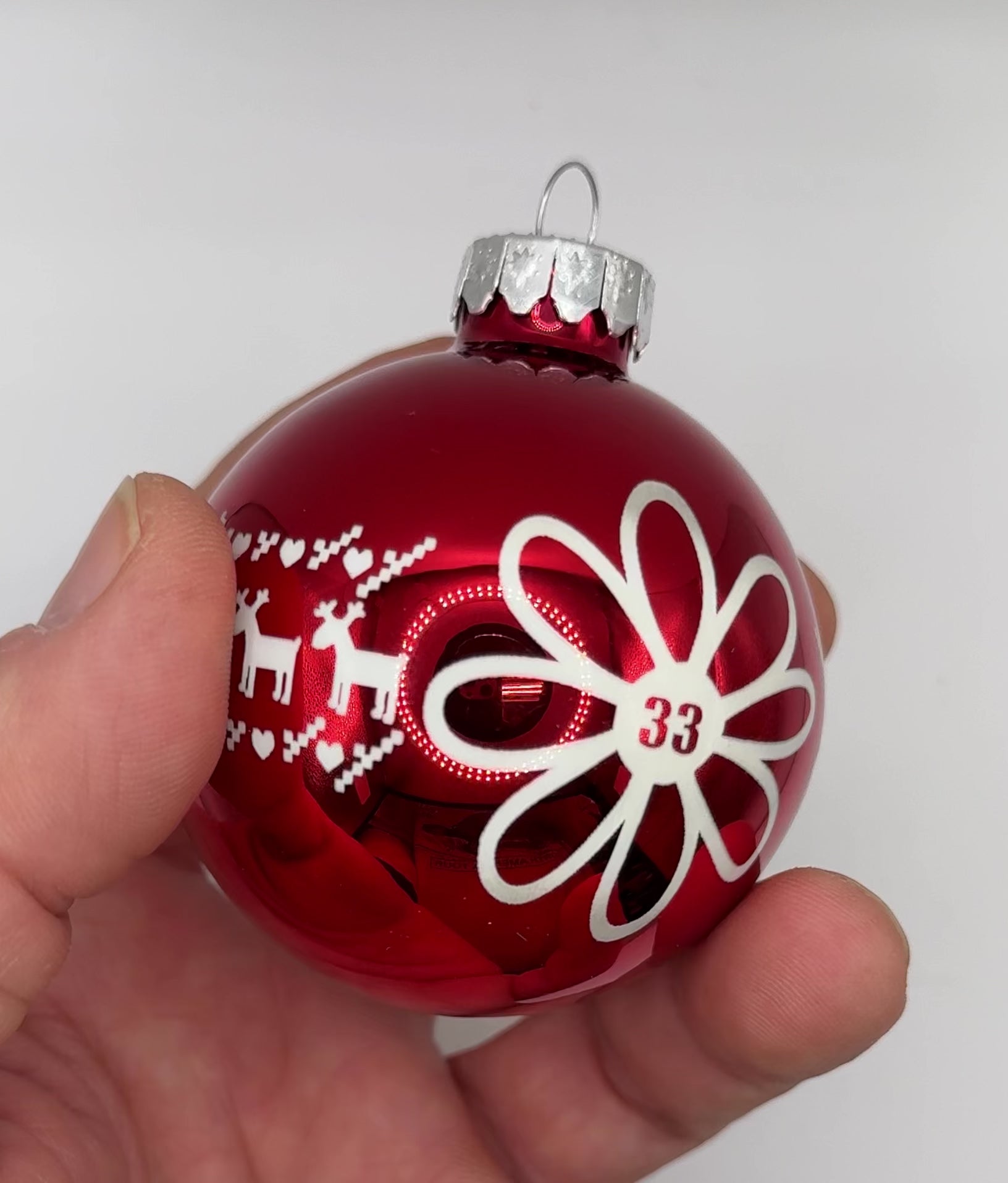 2.5" Glass Red Daisy 33 Christmas Ornament | Laser Engraved | Billy Christmas Gift