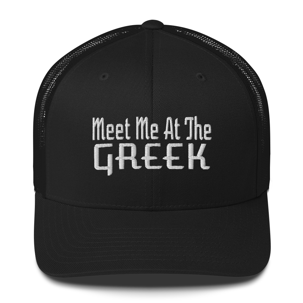 Meet Me At The Greek Trucker Cap | Flat Embroidery | 33 Billy Inspired Art |