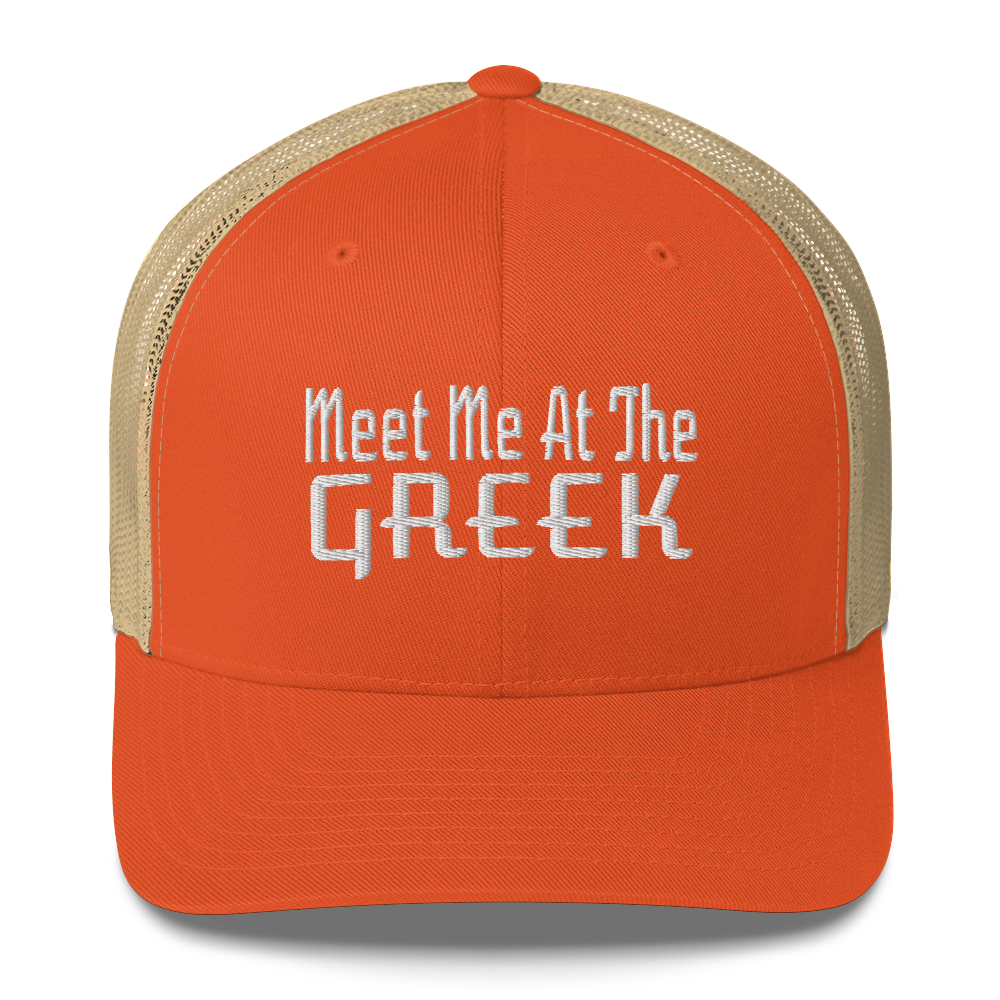 Meet Me At The Greek Trucker Cap | Flat Embroidery | 33 Billy Inspired Art |