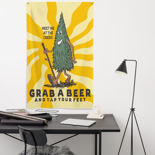 Grab A Beer & Tap Your Feet Flag | 2 iron grommets | 56" x 34 ½" | Billy Fan Art