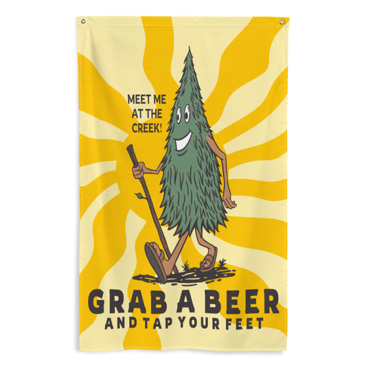 Grab A Beer & Tap Your Feet Flag | 2 iron grommets | 56" x 34 ½" | Billy Fan Art