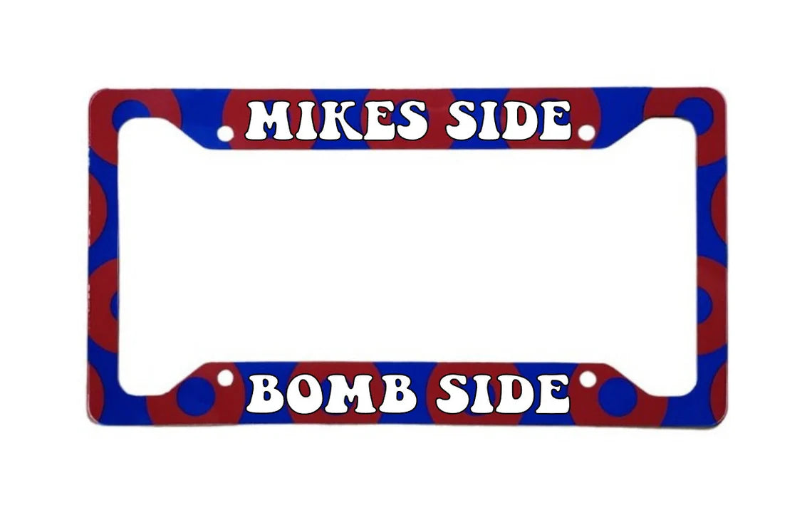 Mikes Side Bomb Side | Aluminum License Plate Frame | 12.25" x 6.5" | Ink/Printed Image