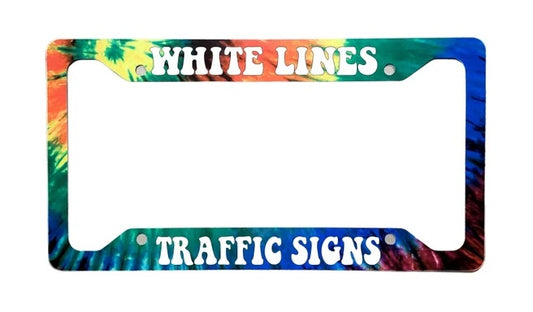 White Lines Tie Dye Version | Aluminum License Plate Frame | Ink/Printed Image