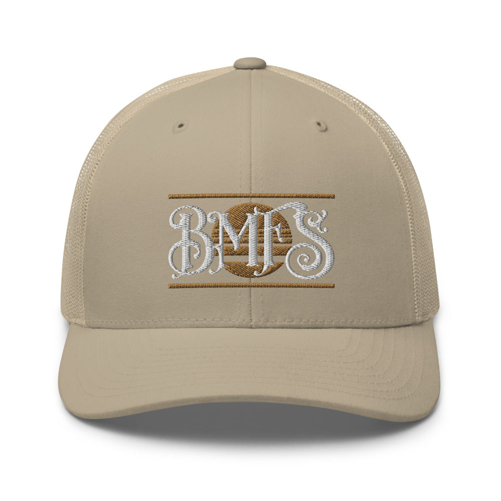 BMFS SUN Trucker Snapback Cap | Flat Embroidery | Inspired Strings Art Cap | Lot Style Cap | Bluegrass Band Swag